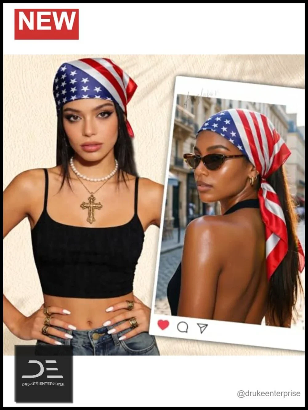 Large Square Silk-Like Head Scarf Bandana 27.5x27.5 inches